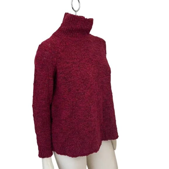 EILEEN FISHER Boucle Knit Turtleneck Sweater in Cranberry Red SZ S - Picture 4 of 9